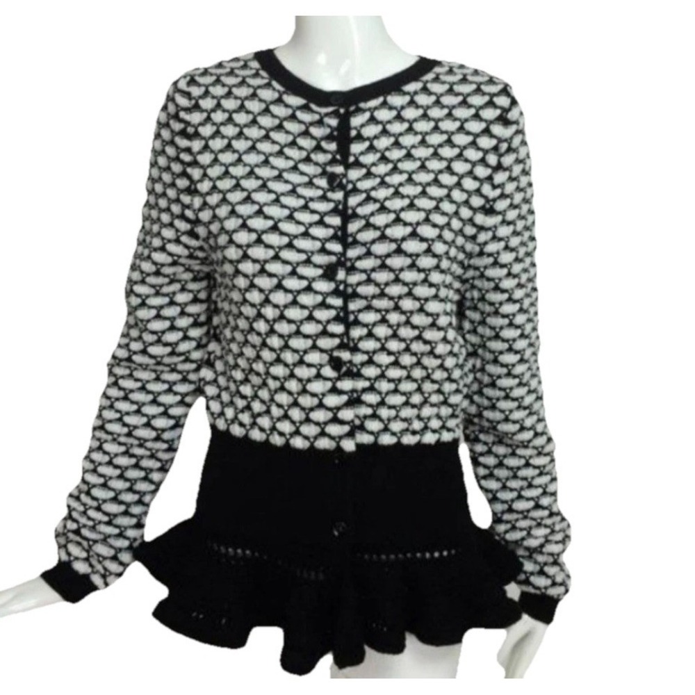 Designer Authentic Christian Dior Size Sm 4 Wool Cardigan Peplum Crochet Sweater
